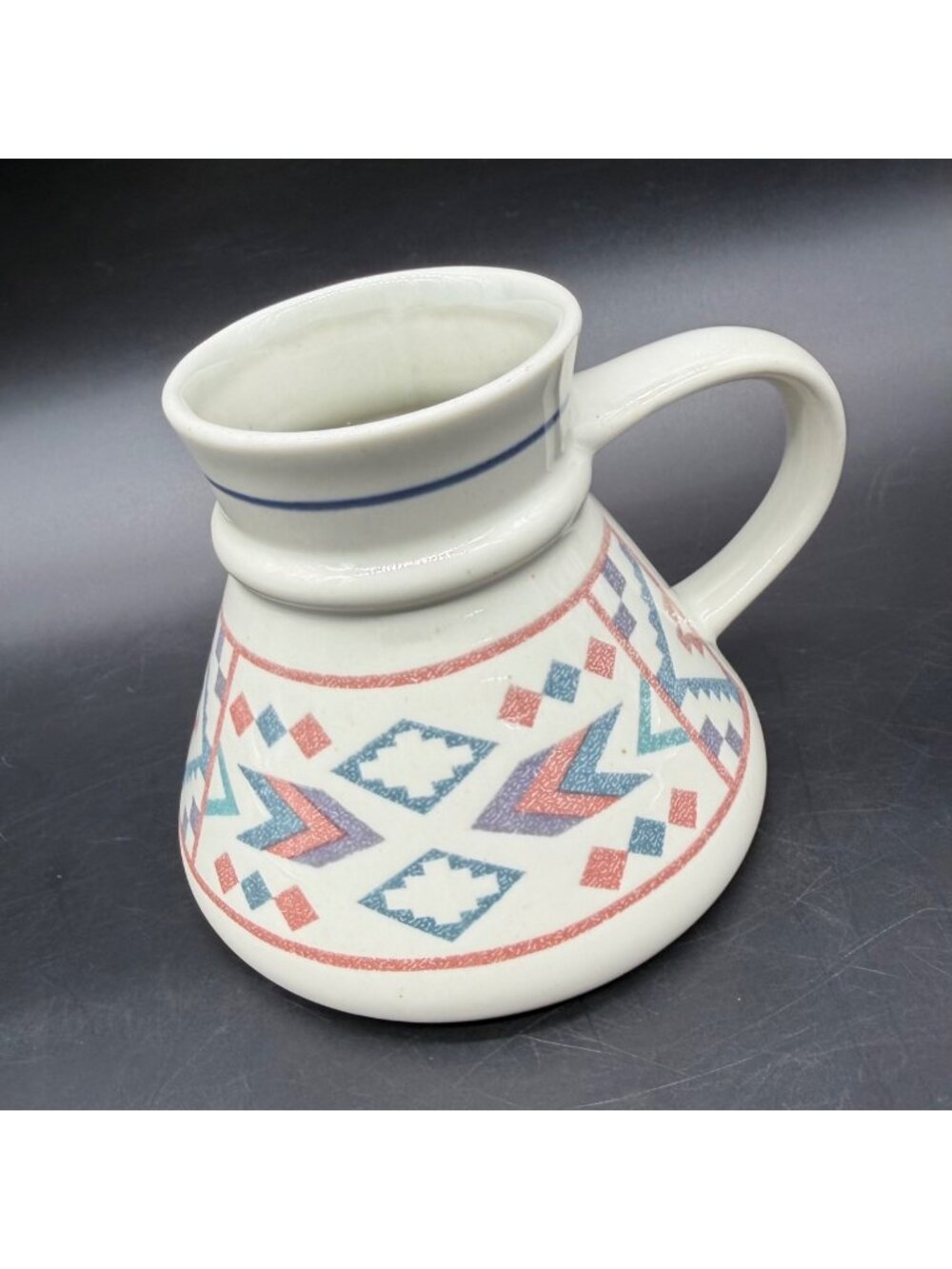 Vintage No Spill Mug Southwestern Aztec Pastel Coffee Cup 1990s Figi Otagiri